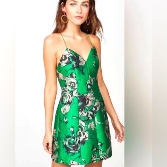 NWT Alice+Olivia Tayla Structured Lantern Dress Dark Kelly Multi GORGEOUS - Picture 1 of 9